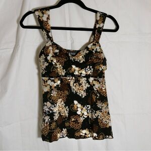 A. Byer Black and Brown Floral Tank Top
